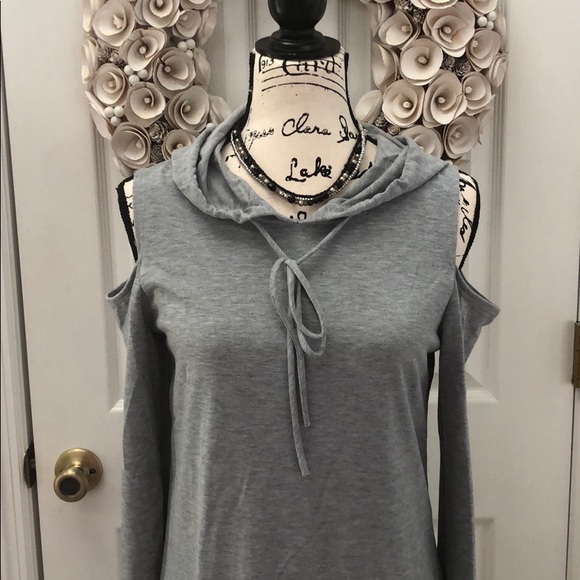 Grey French Terry cold shoulder dress w/ hoodie - Picture 6 of 8